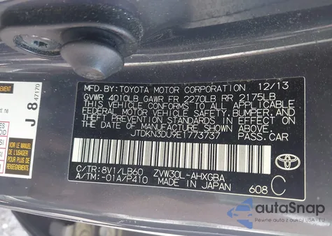 2014 Toyota Prius Four z USA, uszkodzony, nr VIN JTDKN3DU9E1773737